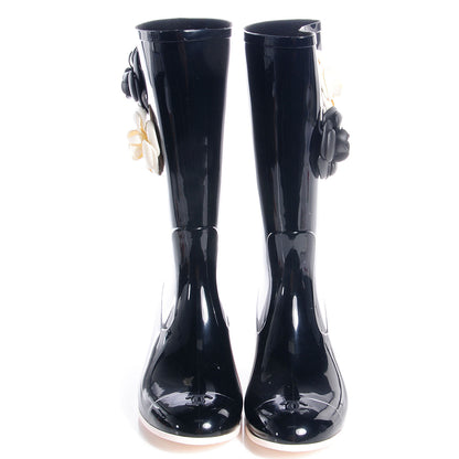 Chanel Rubber Camellia Rain Boots 40 Black 2 of 7