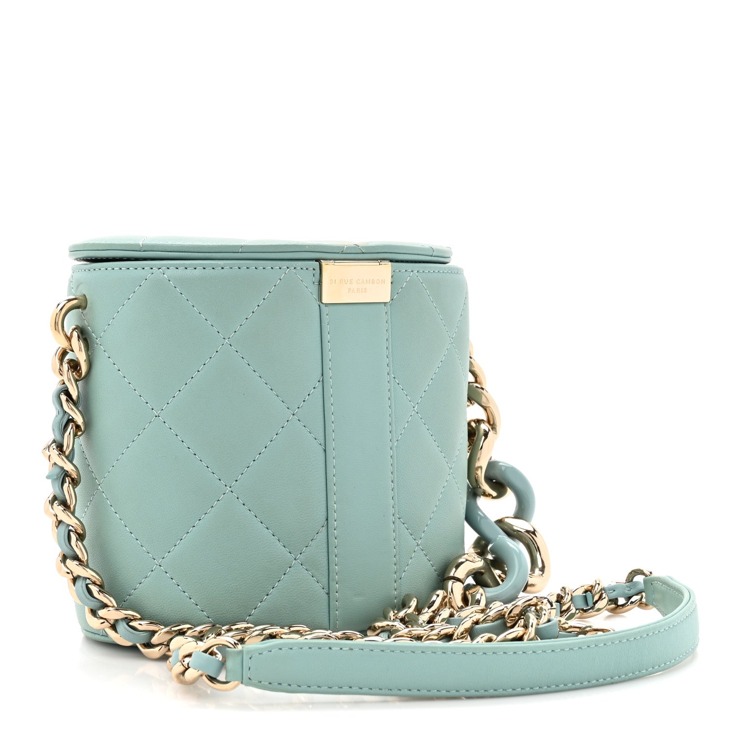Chanel Lambskin Resin Elegant Chain Vanity Case Light Blue 3 of 14