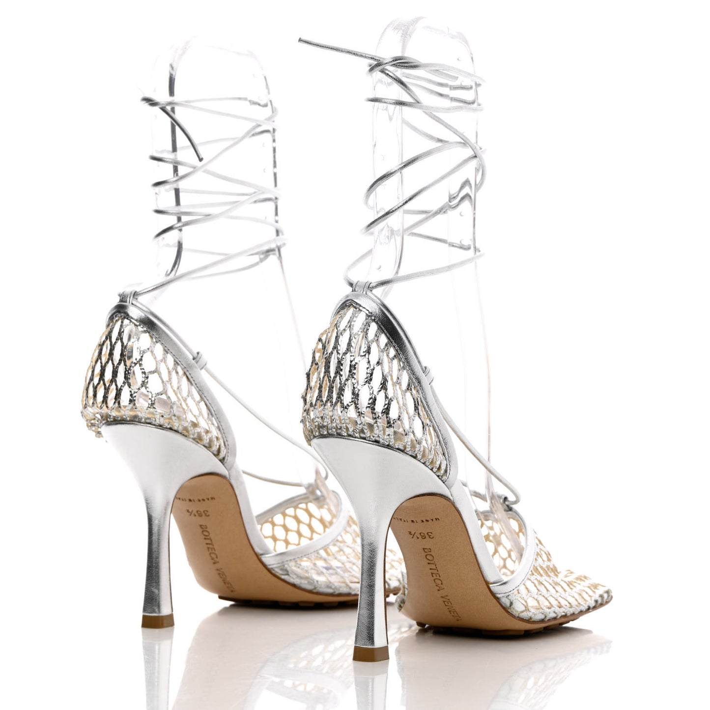 Mesh Metallic Nappa Stretch Ankle Tie Sandals 36.5 Silver