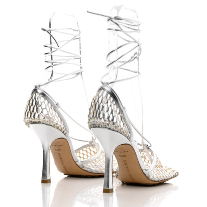Bottega Veneta Mesh Metallic Nappa Stretch Ankle Tie Sandals 36.5 Silver 4 of 8