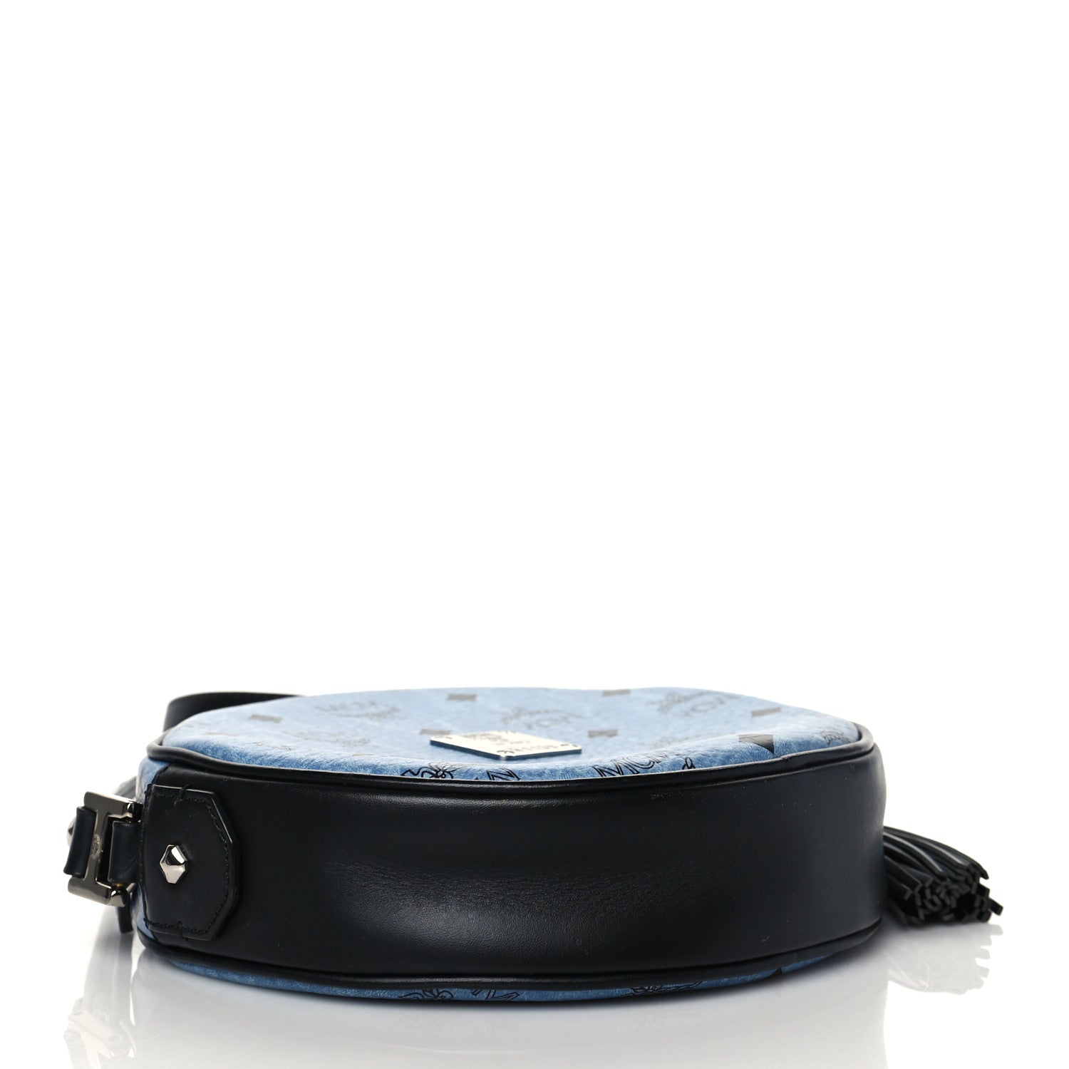 MCM Visetos Calfskin Round Crossbody Bag Denim Blue 4 of 9