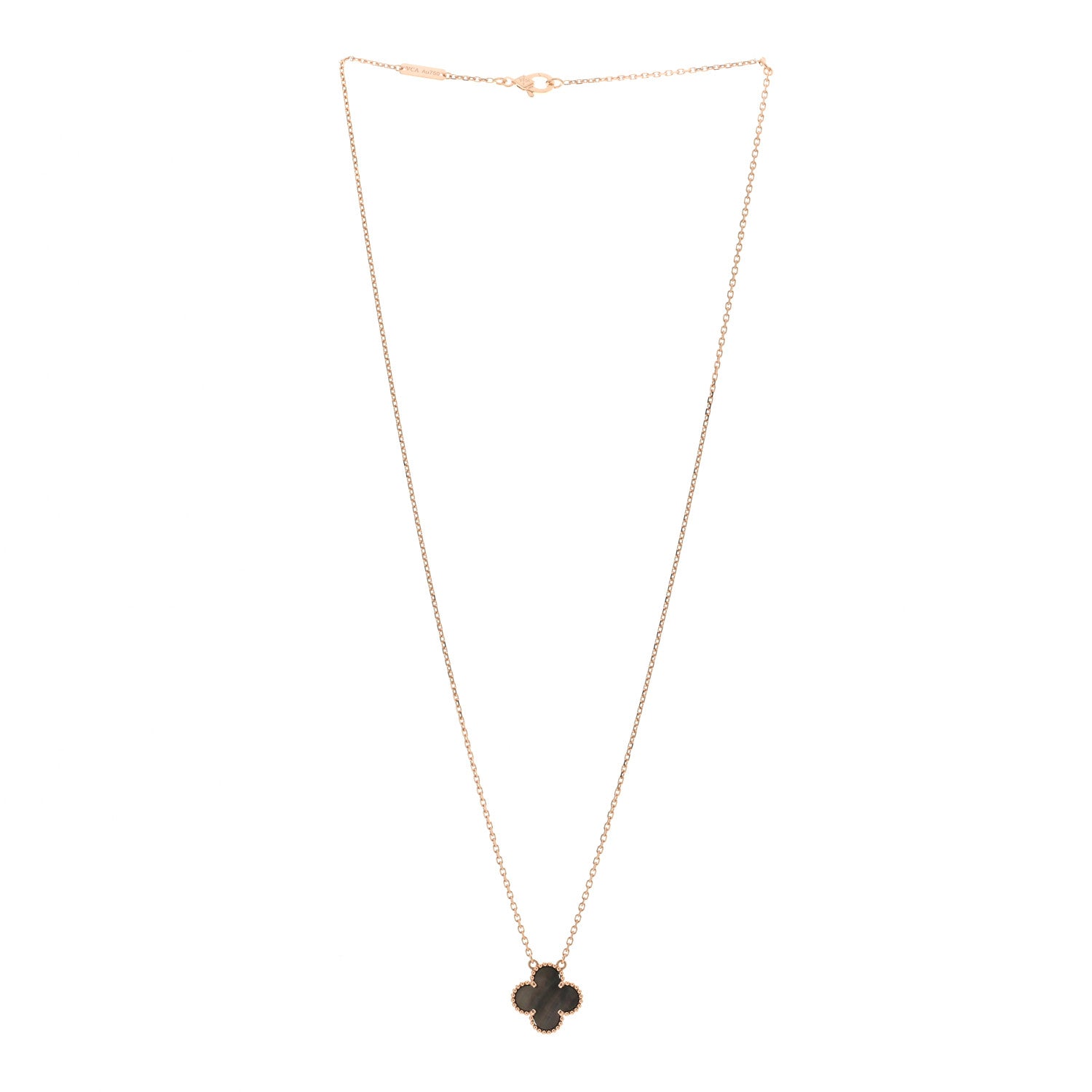 Van Cleef & Arpels 18K Rose Gold Gray Mother of Pearl Vintage Alhambra Pendant Necklace 3 of 5