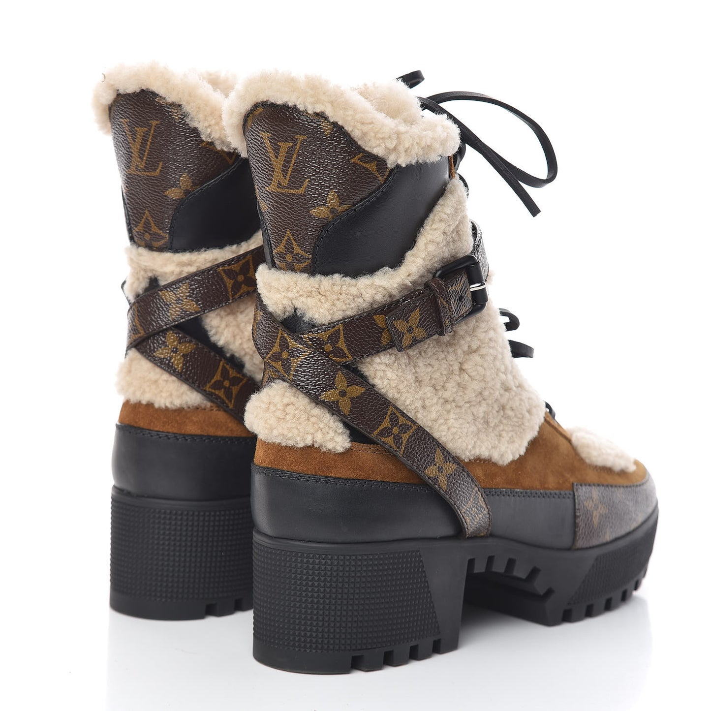 Suede Calfskin Shearling Monogram Laureate Platform Desert Boots 39 Cognac