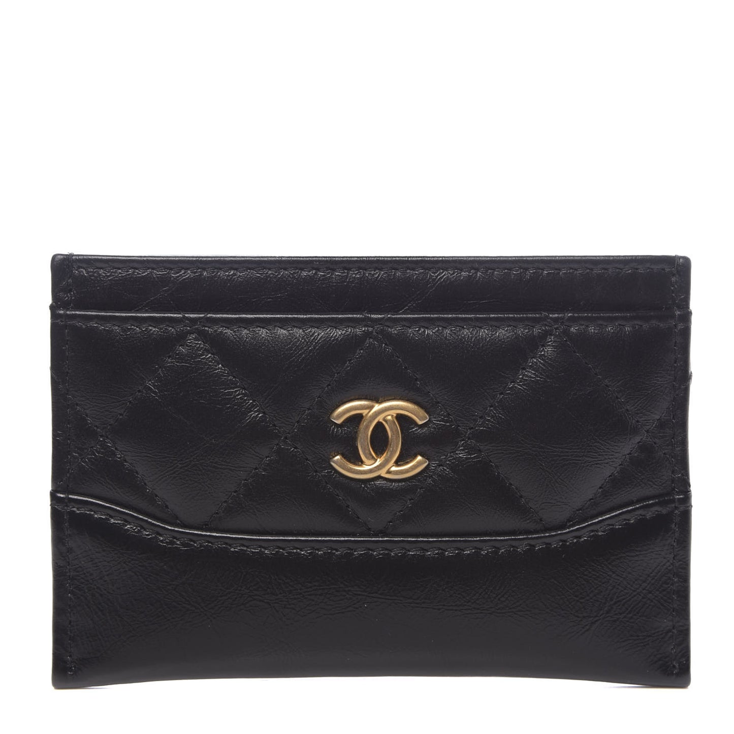 Aged Calfskin Quilted Gabrielle Card Holder Black