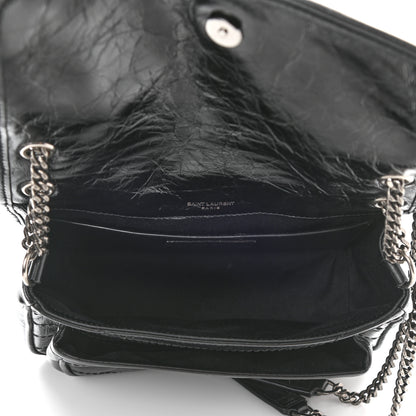 Saint Laurent Crinkled Lambskin Matelasse Monogram Baby Niki Chain Satchel Black 5 of 12