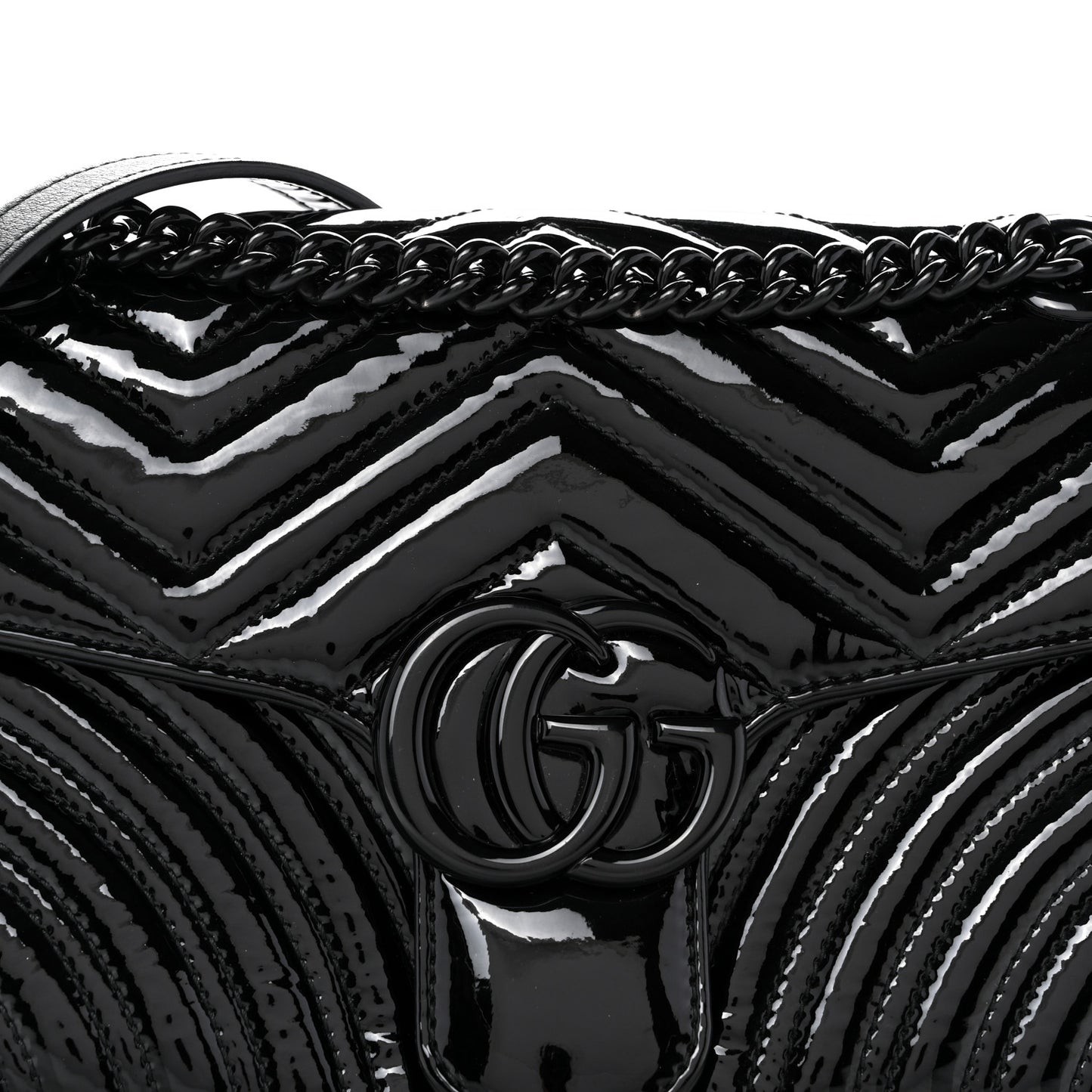Patent Calfskin Matelasse Monochrome Small GG Marmont Shoulder Bag Black