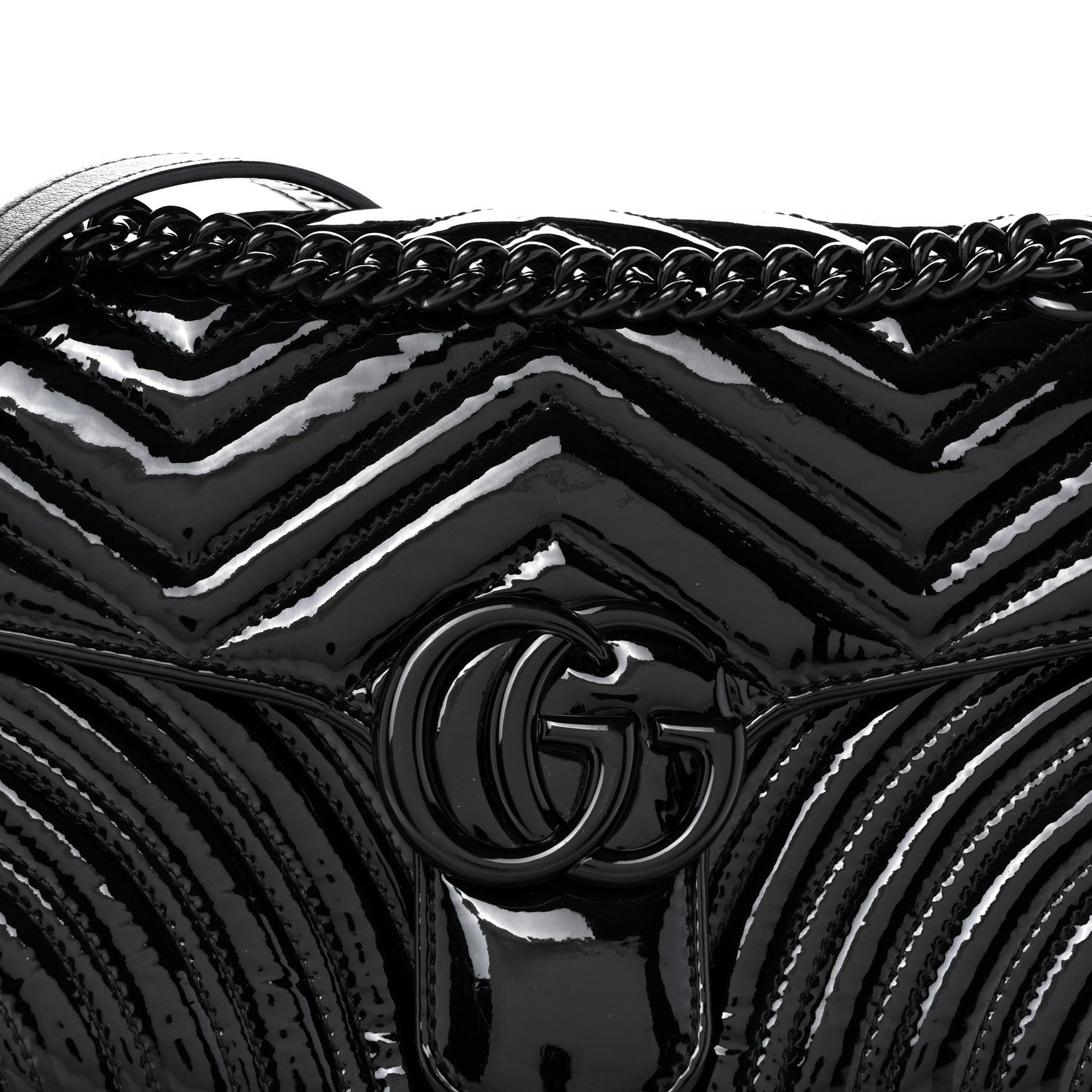 Gucci Patent Calfskin Matelasse Monochrome Small GG Marmont Shoulder Bag Black 8 of 11