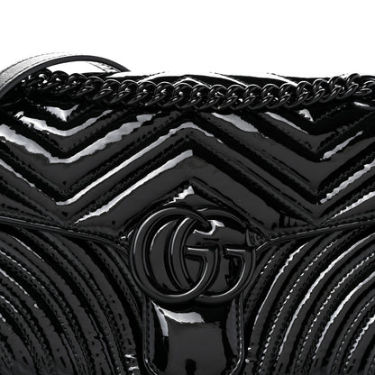 Gucci Patent Calfskin Matelasse Monochrome Small GG Marmont Shoulder Bag Black 8 of 11