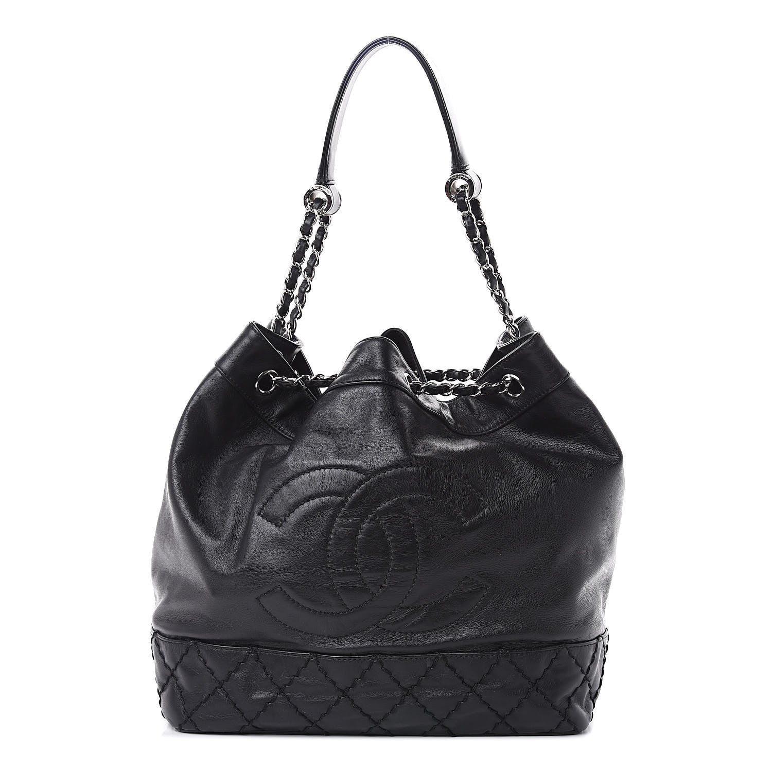 Chanel Calfskin Drawstring CC Bucket Bag Black 1 of 12