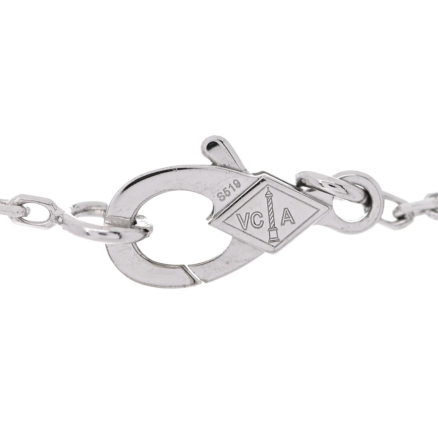 18K White Gold Mother of Pearl Vintage Alhambra Pendant Necklace