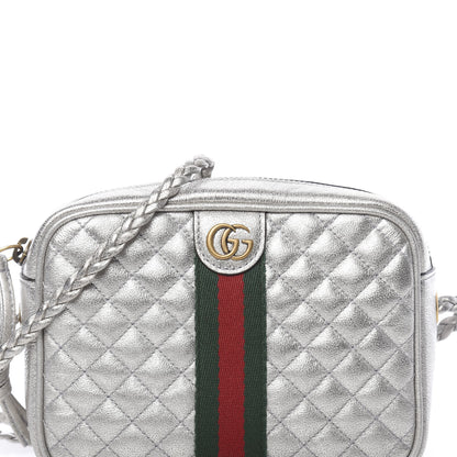 Gucci Laminated Nappa Web Trapuntata Mini GG Shoulder Bag Argento 10 of 11