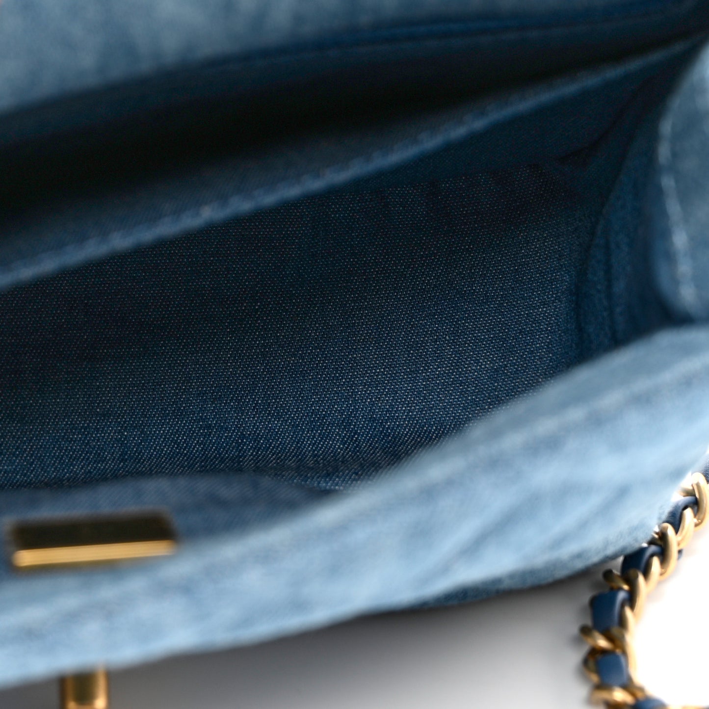 Denim Quilted Mini Pearl Crush Flap Blue
