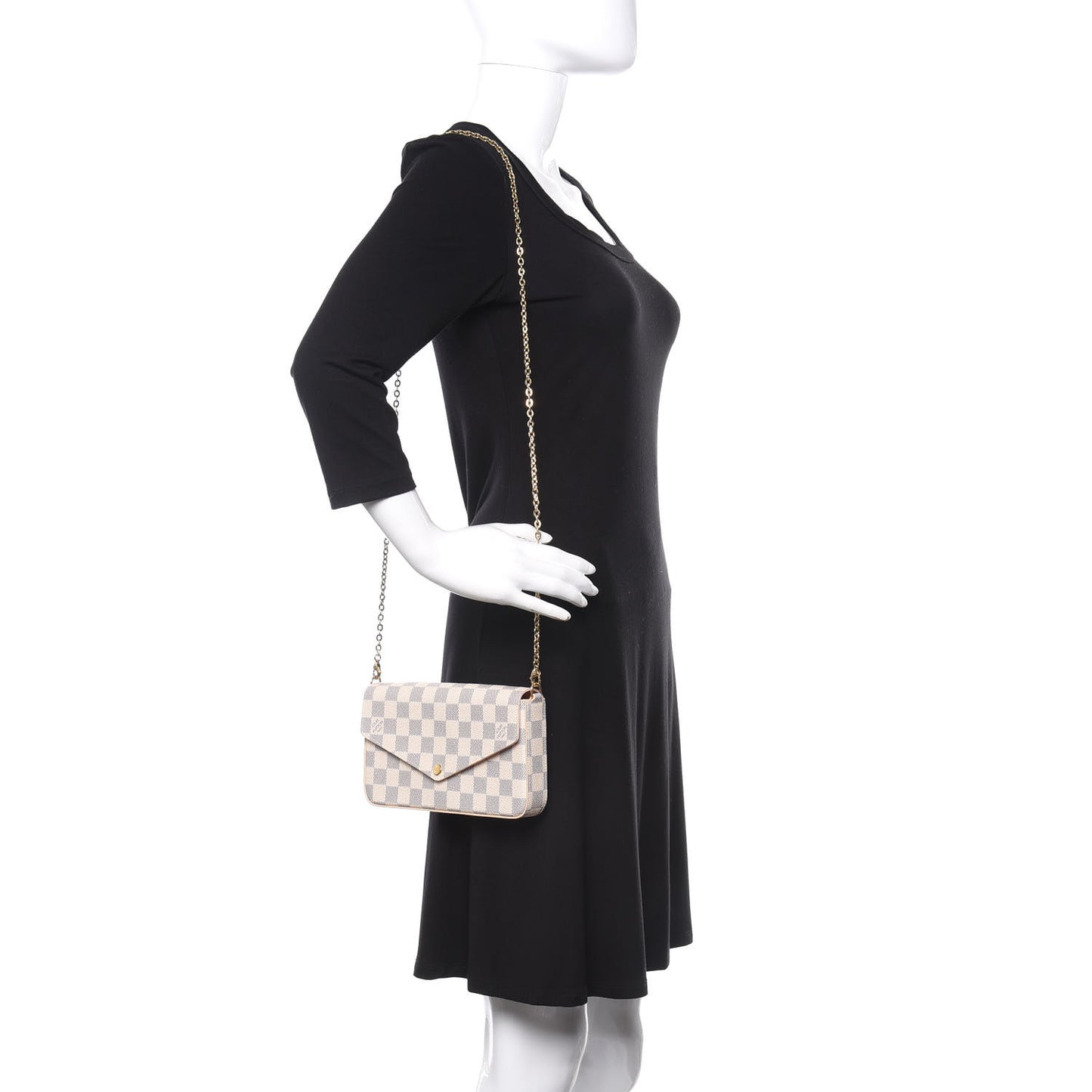 Damier Azur Pochette Felicie Chain Wallet Rose Ballerine