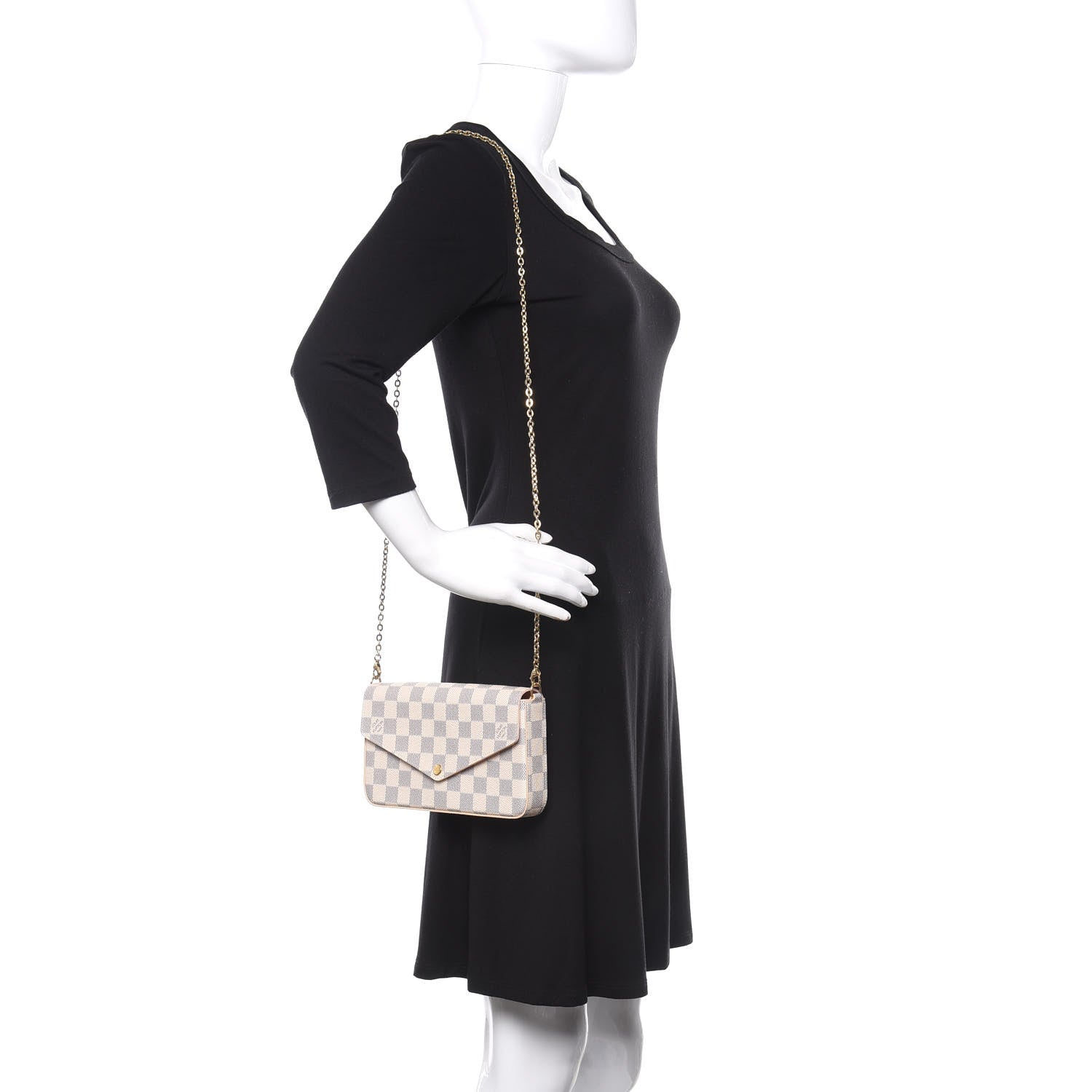 Louis Vuitton Damier Azur Pochette Felicie Chain Wallet Rose Ballerine 2 of 12