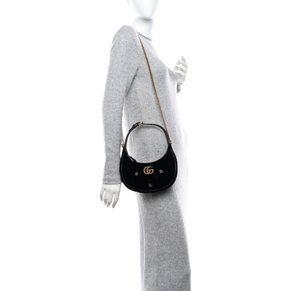 Gucci Velvet Matelasse Double G Studs Torchon GG Marmont Half Moon Hobo Black 2 of 9