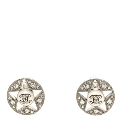 Chanel Pearl Crystal Star CC Round Earrings Silver 1 of 5