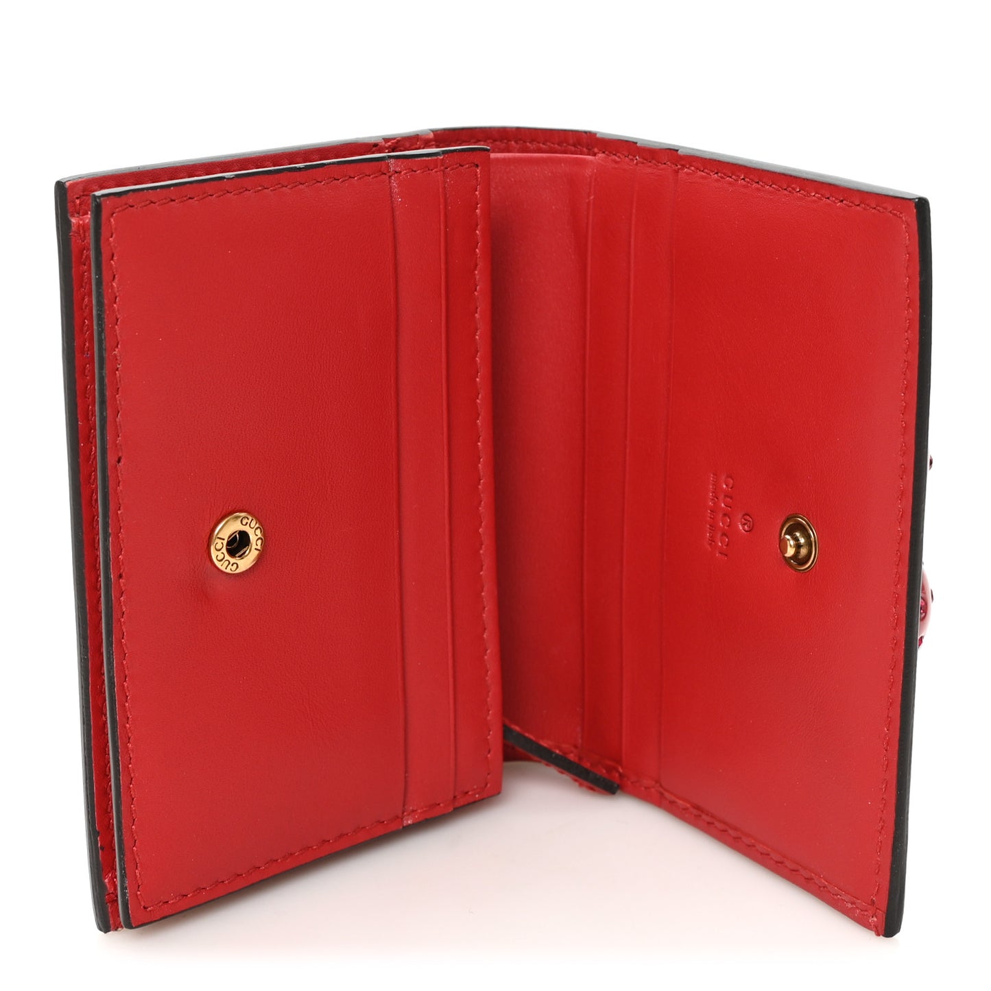 GG Supreme Monogram Cherry Embellished Card Case Wallet Hibiscus Red
