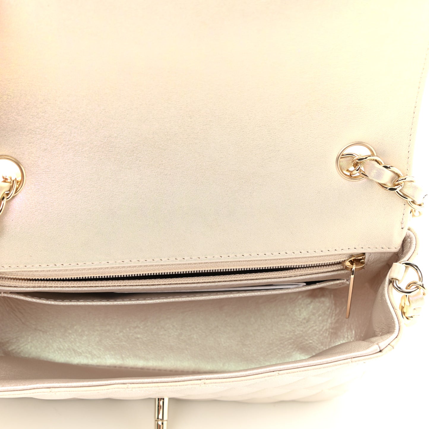 Iridescent Lambskin Quilted Mini Rectangular Flap Ivory