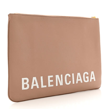 Balenciaga Calfskin Logo Large Ville Zip Pouch Beige 2 of 6