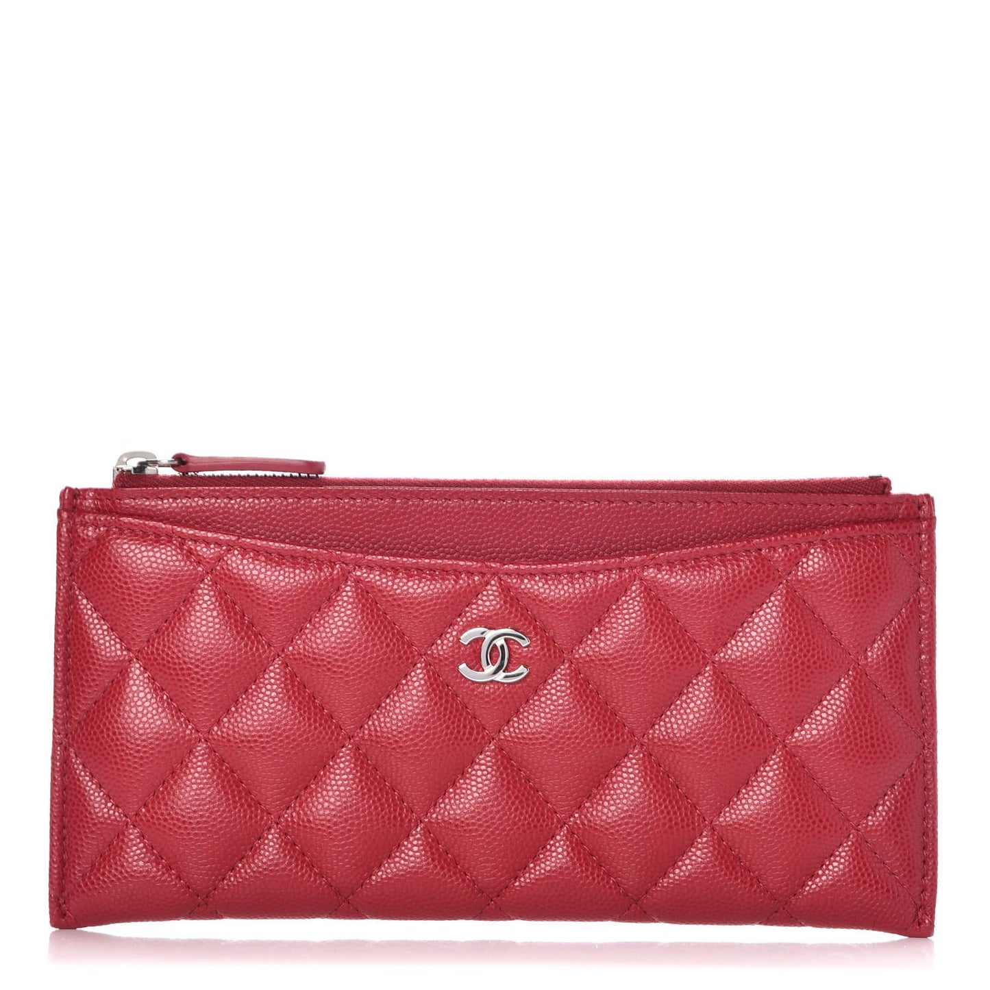 Iridescent Caviar Quilted Classic Zip Pouch Pink