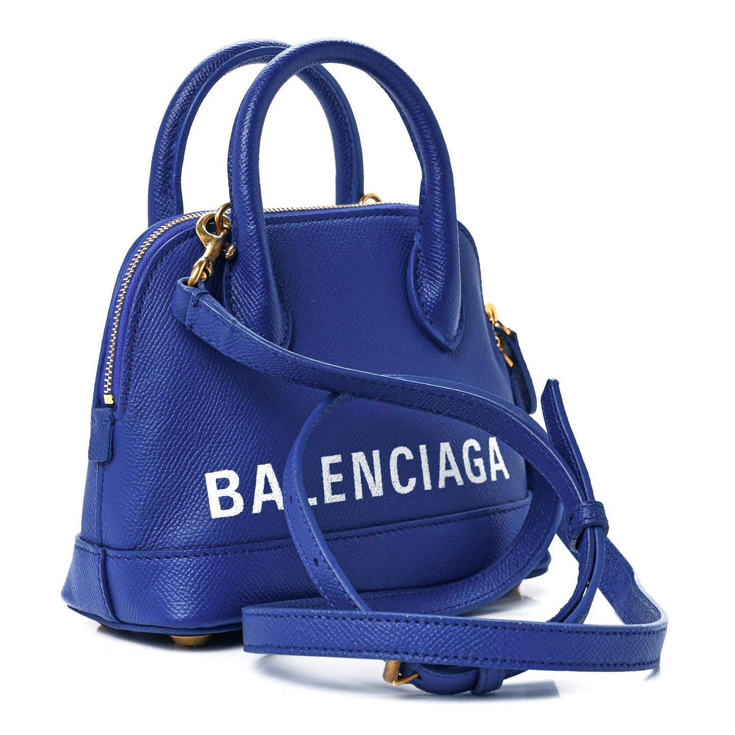 Signature Grained Calfskin Logo XXS Ville Top Handle Bag Bleu Roi White