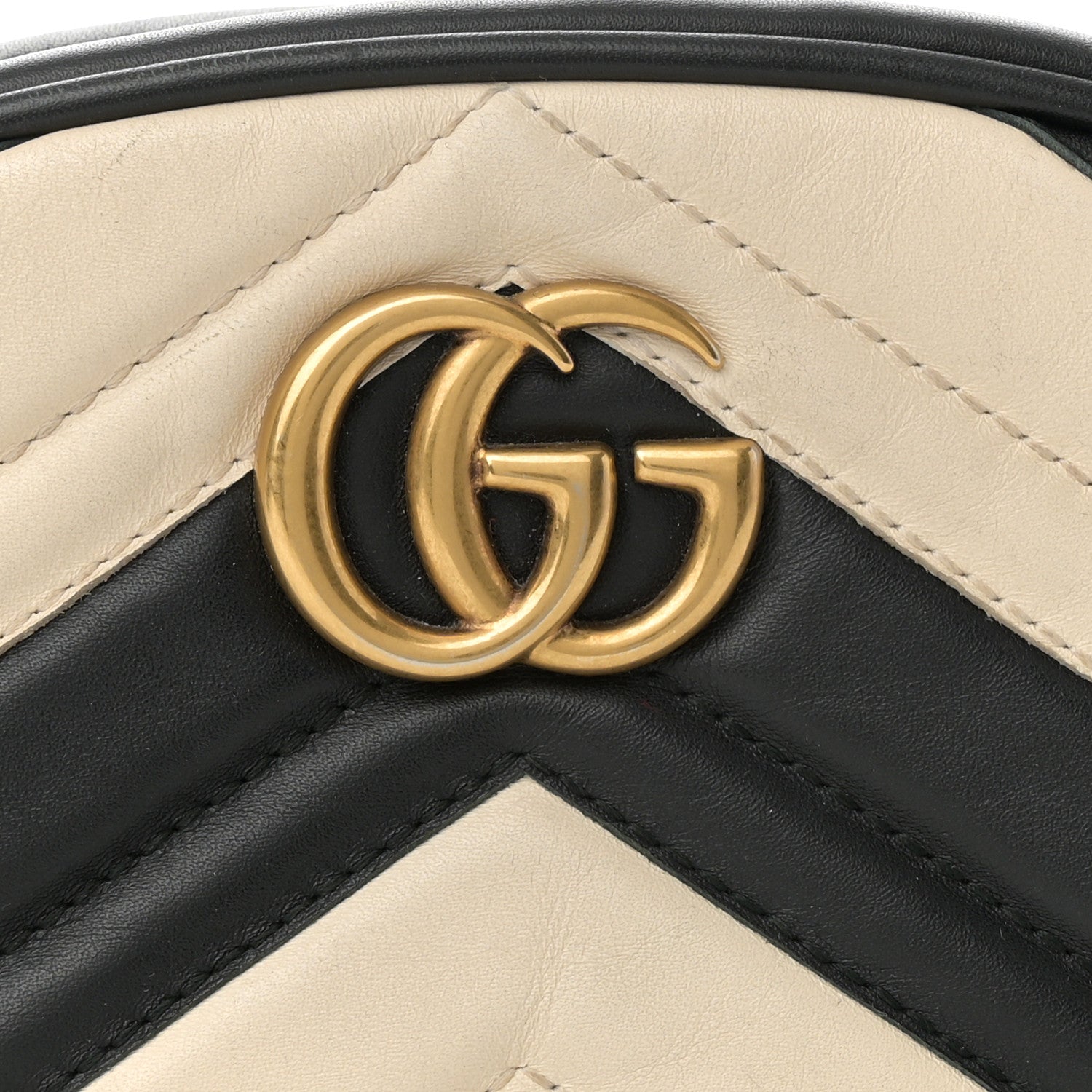 Gucci Calfskin Matelasse GG Marmont Belt Bag 85 34 Black White 9 of 15