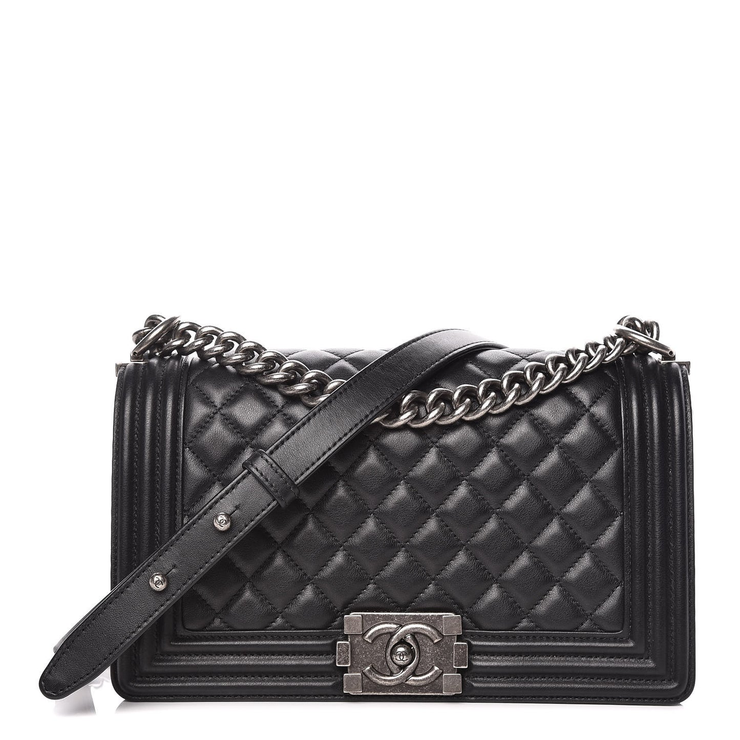Calfskin Quilted Medium Boy Flap Black