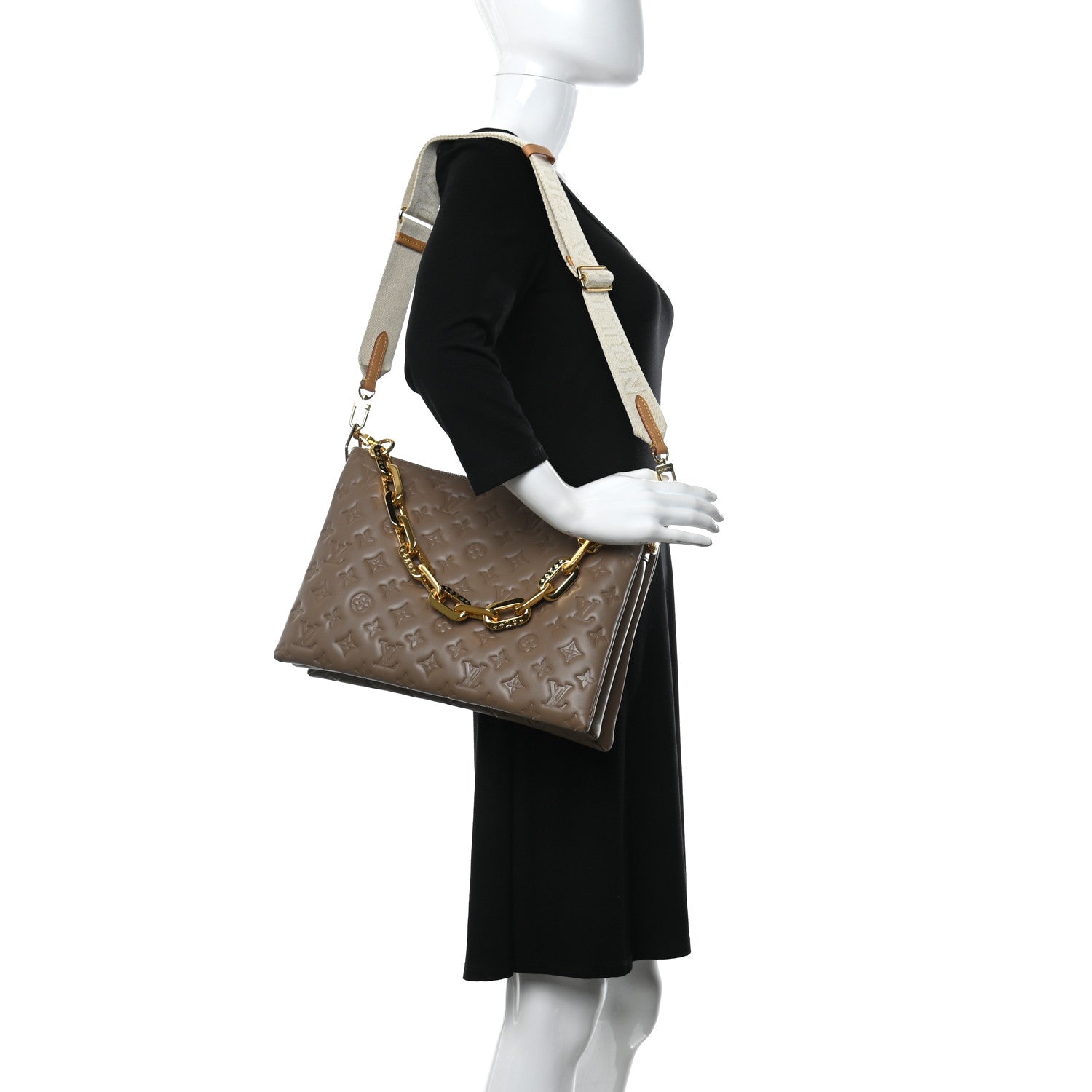 Louis Vuitton Lambskin Embossed Monogram Coussin MM Taupe 2 of 8