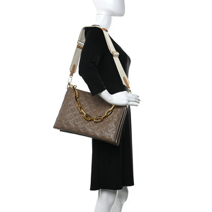 Louis Vuitton Lambskin Embossed Monogram Coussin MM Taupe 2 of 8