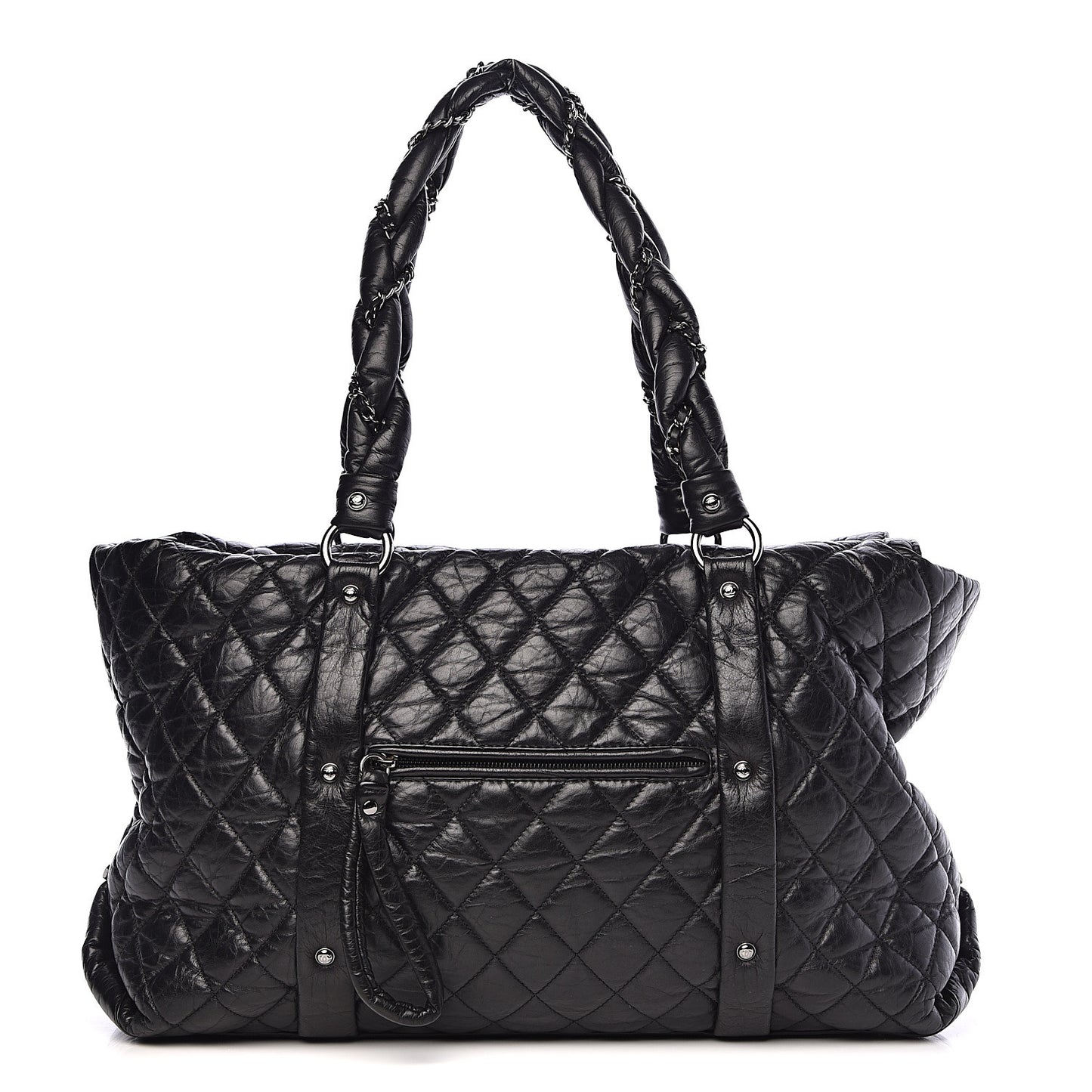 Distressed Lambskin Vintage Ligne Lady Braid XL Tote Black