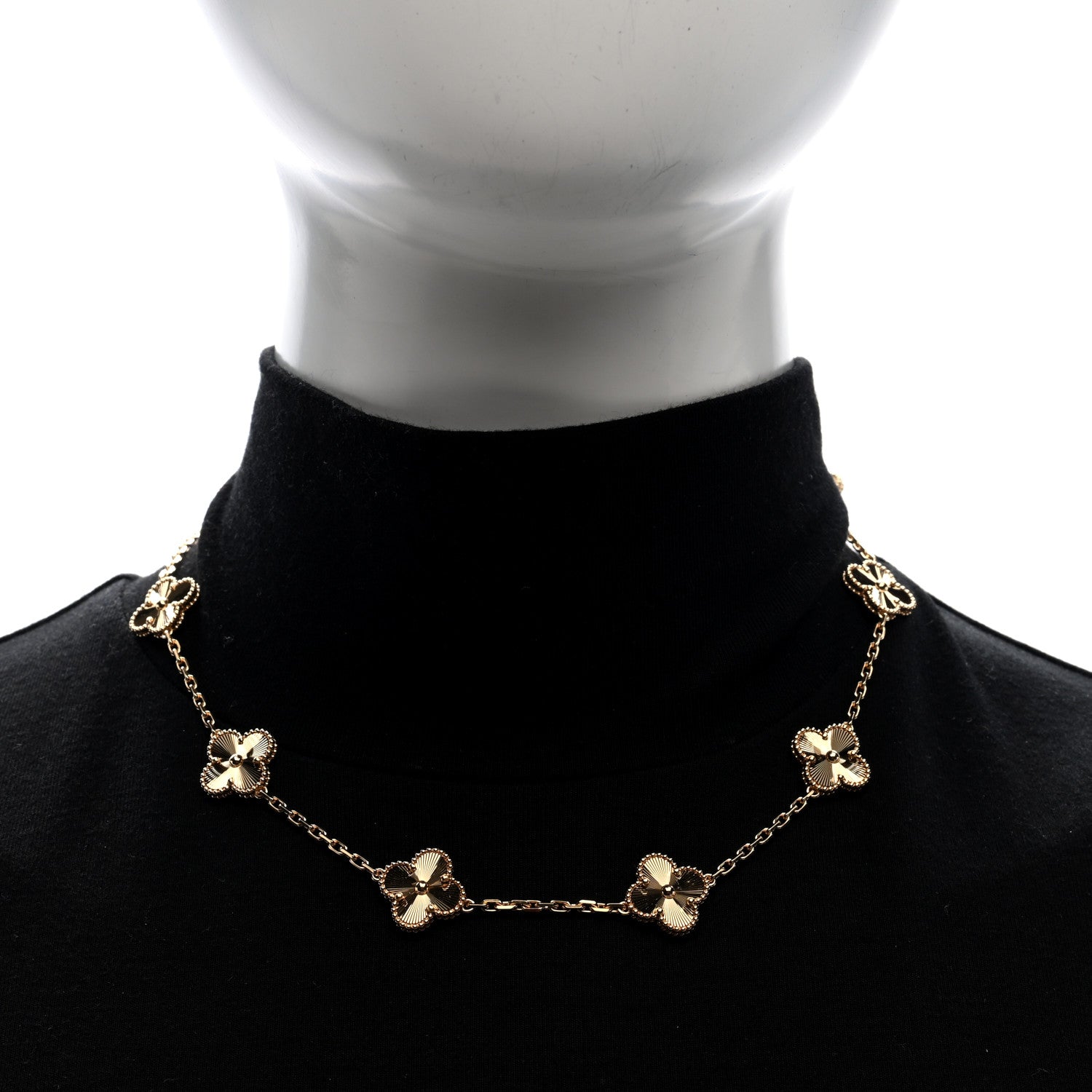 Van Cleef & Arpels 18K Yellow Gold 10 Motifs Guilloche Vintage Alhambra Necklace 2 of 5