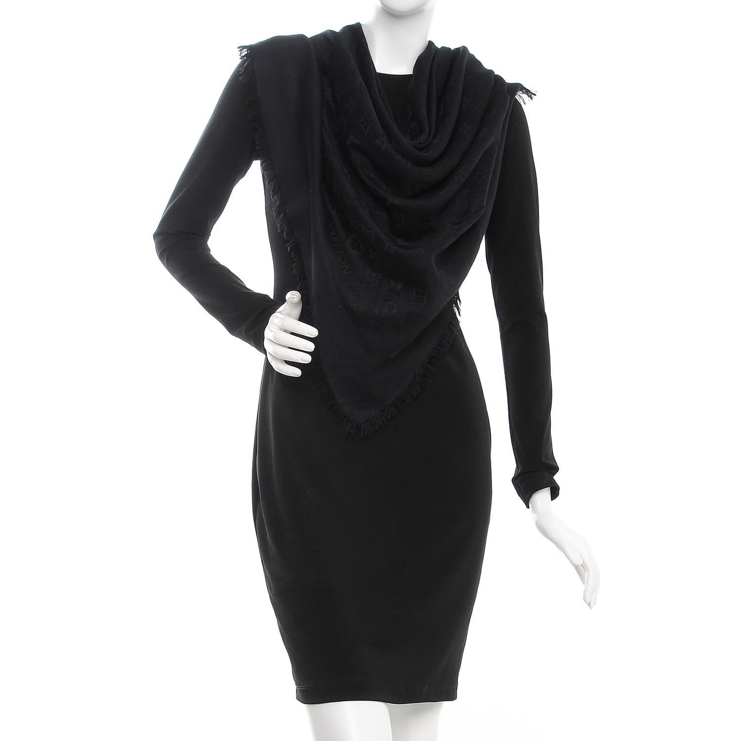Silk Wool Monogram Shawl Black