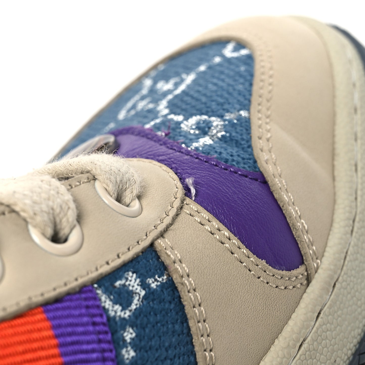 Calfskin Lame GG Monogram Web Womens Screener Sneakers 39.5 Blue Silver Dusty Milk Shine Purple