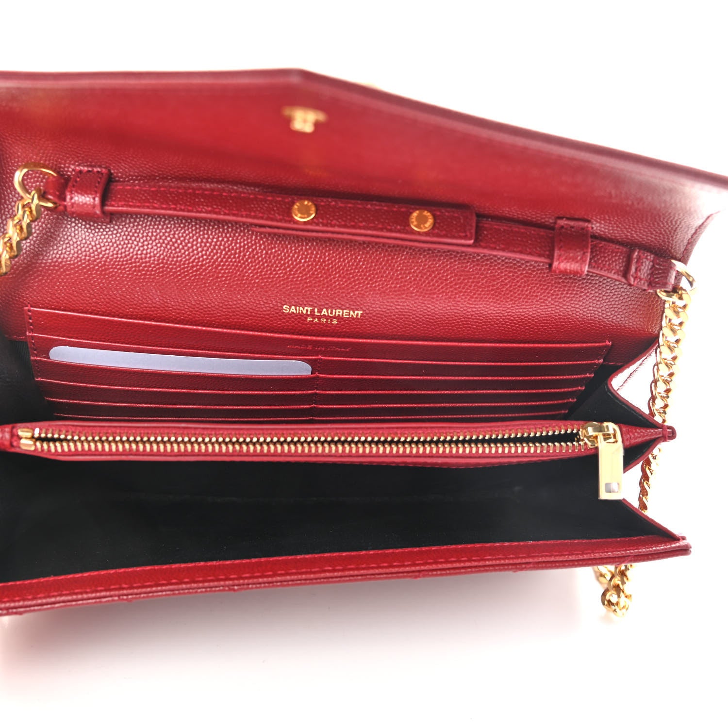 Saint Laurent Grain De Poudre Matelasse Chevron Monogram Chain Wallet Opyum Red 5 of 8