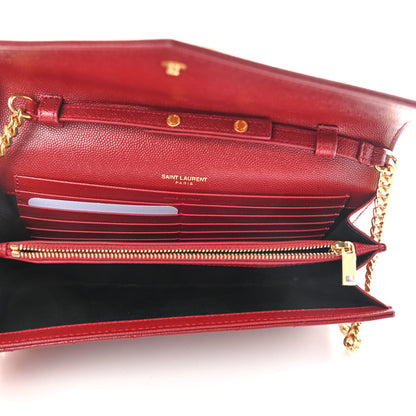 Saint Laurent Grain De Poudre Matelasse Chevron Monogram Chain Wallet Opyum Red 5 of 8