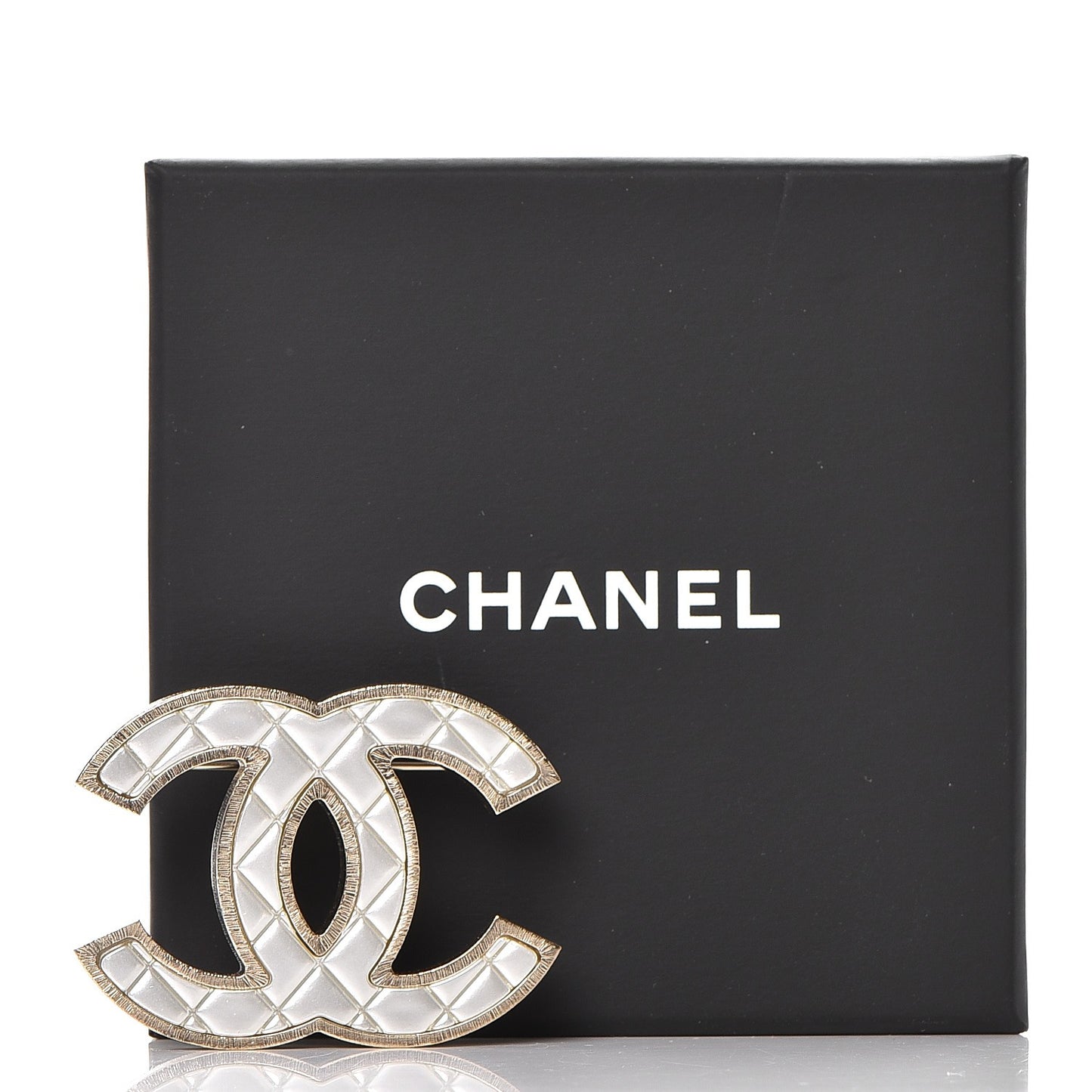 Metal Quilted CC Brooch Silver Gold