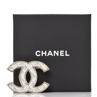 Chanel Metal Quilted CC Brooch Silver Gold 5 of 5