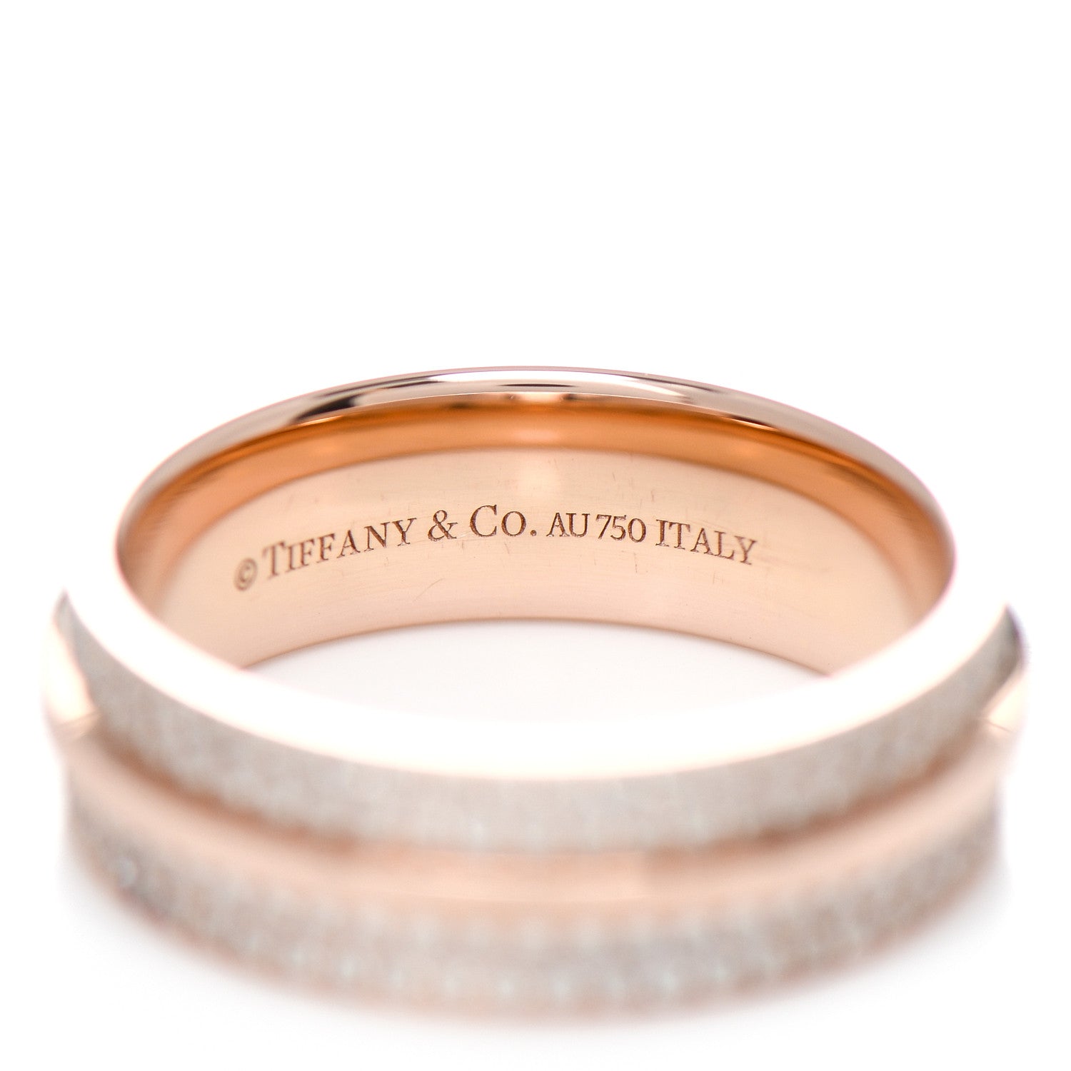 Tiffany 18K Rose Gold Diamond Wide T Two Pave Ring 52 6 4 of 5