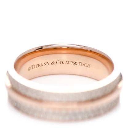 Tiffany 18K Rose Gold Diamond Wide T Two Pave Ring 52 6 4 of 5