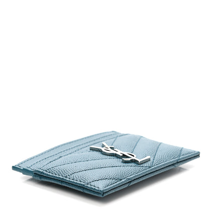 Saint Laurent Grain De Poudre Matelasse Chevron Monogram Credit Card Case Peacock Green 4 of 8
