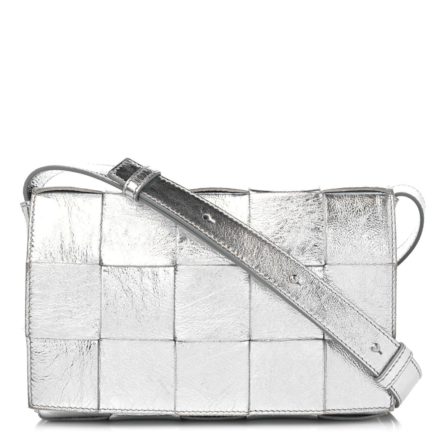Bottega Veneta Metallic Lambskin Maxi Intrecciato Cassette Crossbody Bag Silver 1 of 10