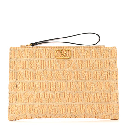 Valentino Garavani Raffia Toile Iconographe Vlogo Pouch Beige 1 of 8