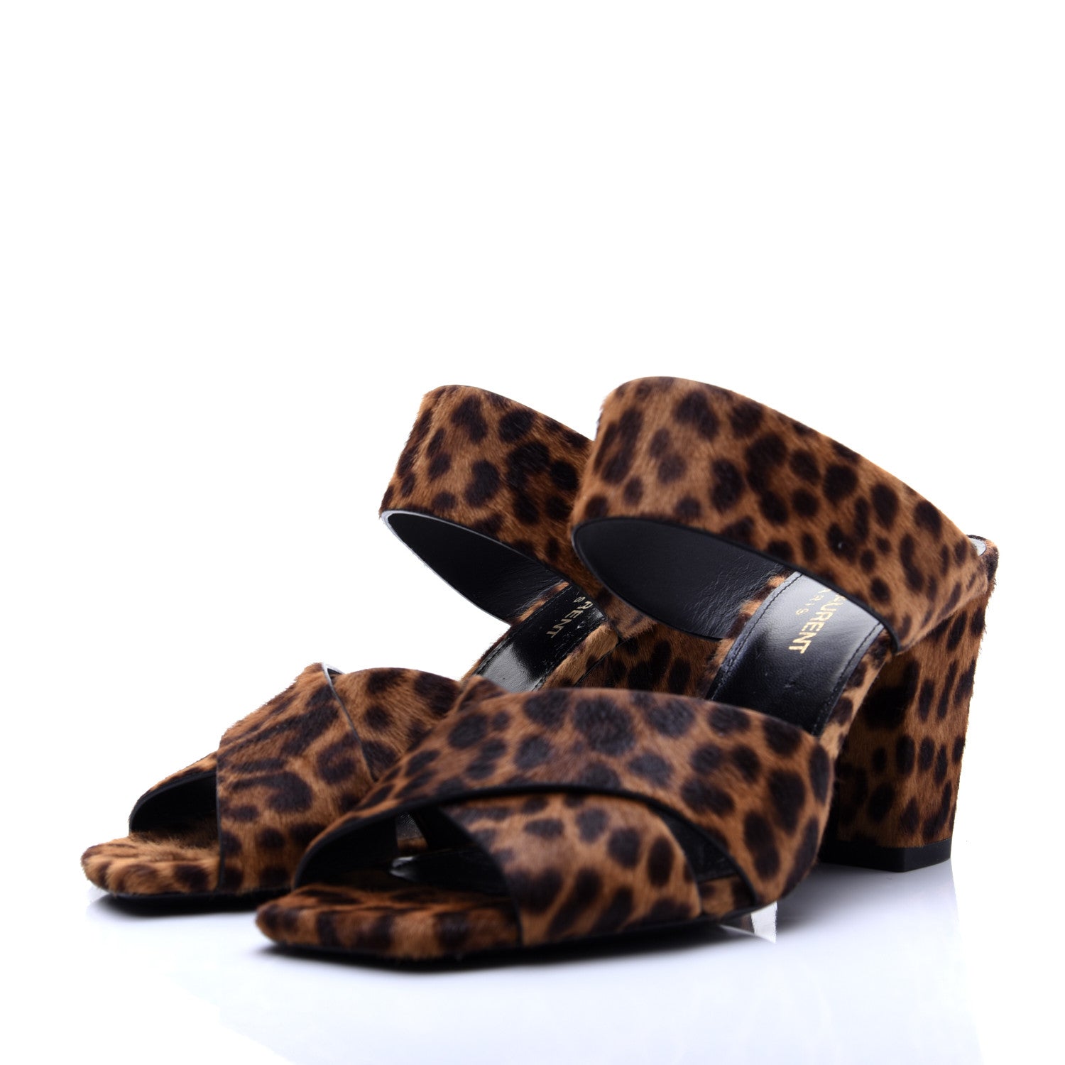 Saint Laurent Ponyhair Leopard Print Oak 75 Ankle Strap Sandals 38 Brown 4 of 11