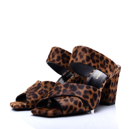 Saint Laurent Ponyhair Leopard Print Oak 75 Ankle Strap Sandals 38 Brown 4 of 11