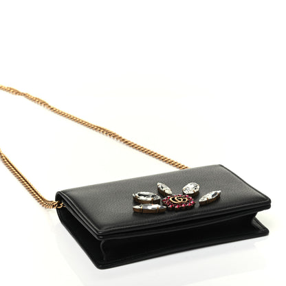 Gucci Calfskin Marquise Crystals Mini GG Chain Wallet Black 3 of 7