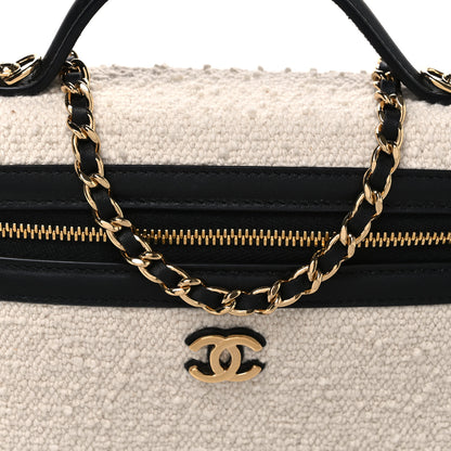 Chanel Boucle Calfskin Top Handle Slim Vanity Case With Chain Ecru Black 7 of 9