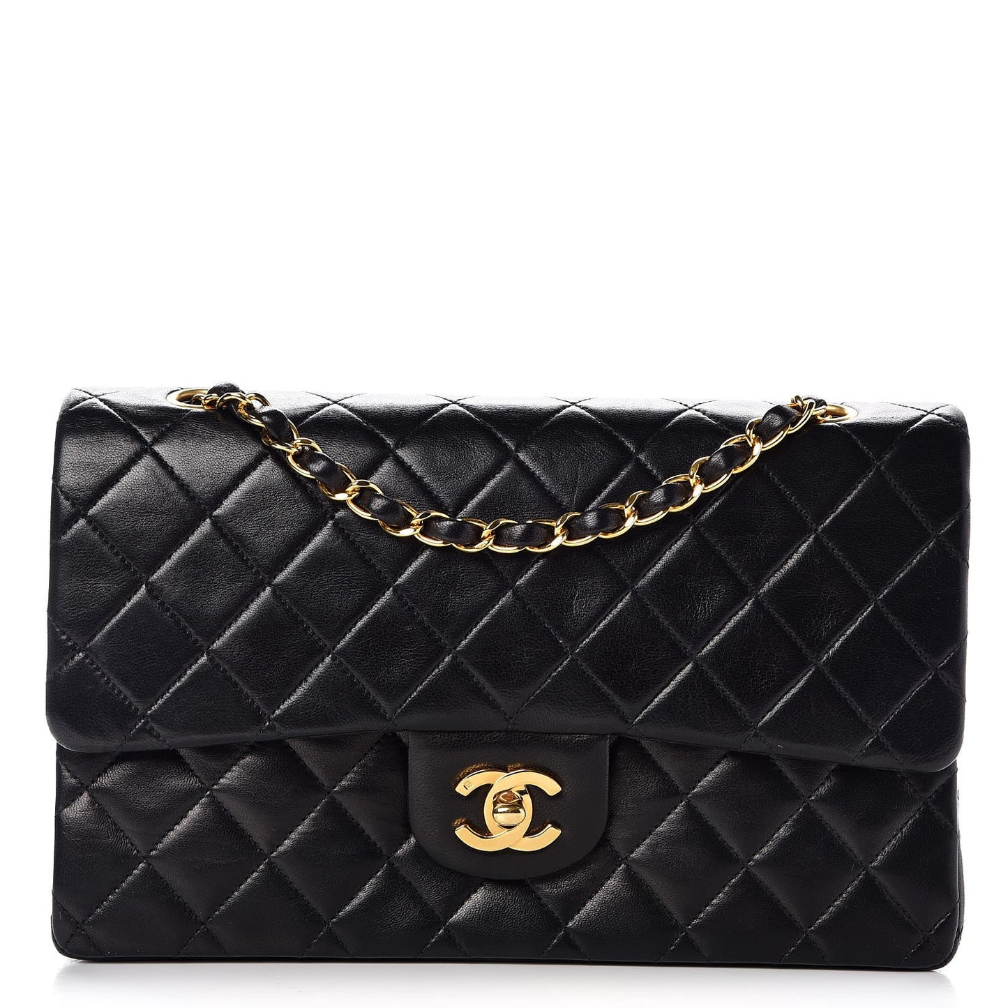 Lambskin Quilted Medium Double Flap Black