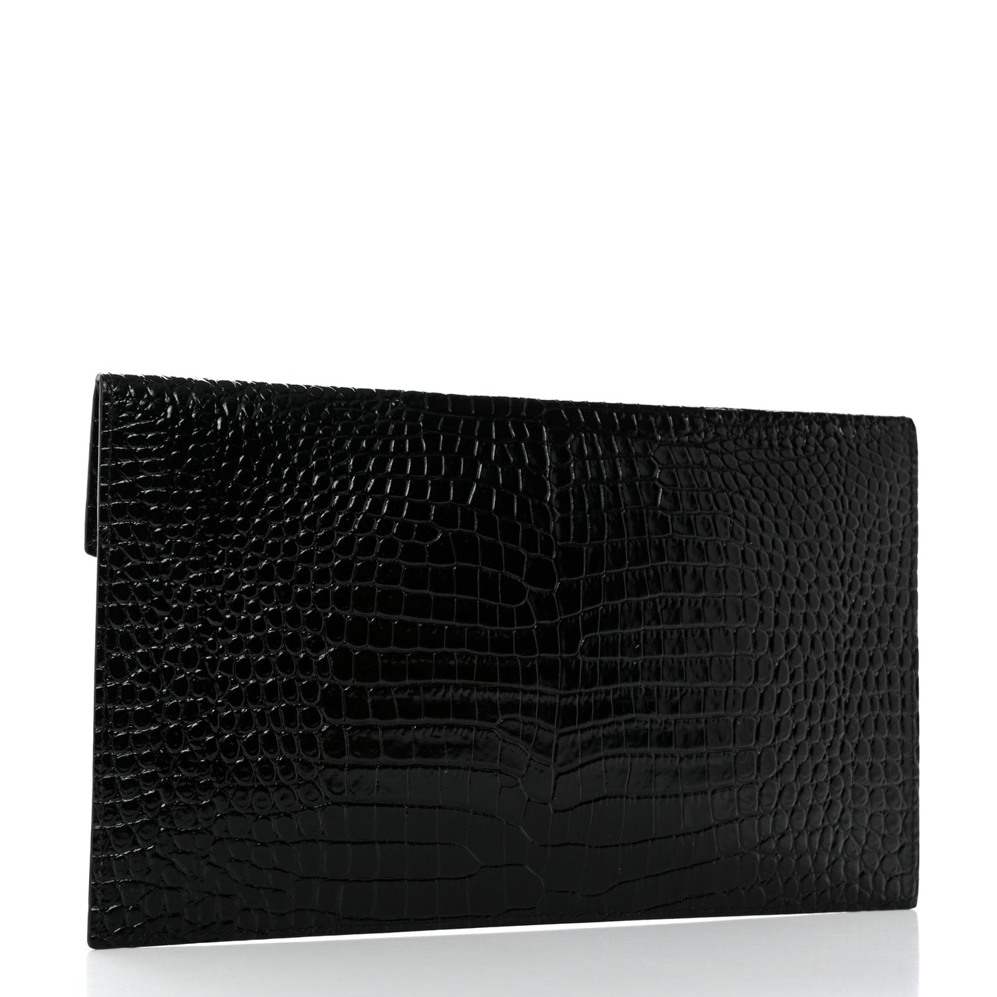 Calfskin Crocodile Embossed Uptown Monogram Clutch Black