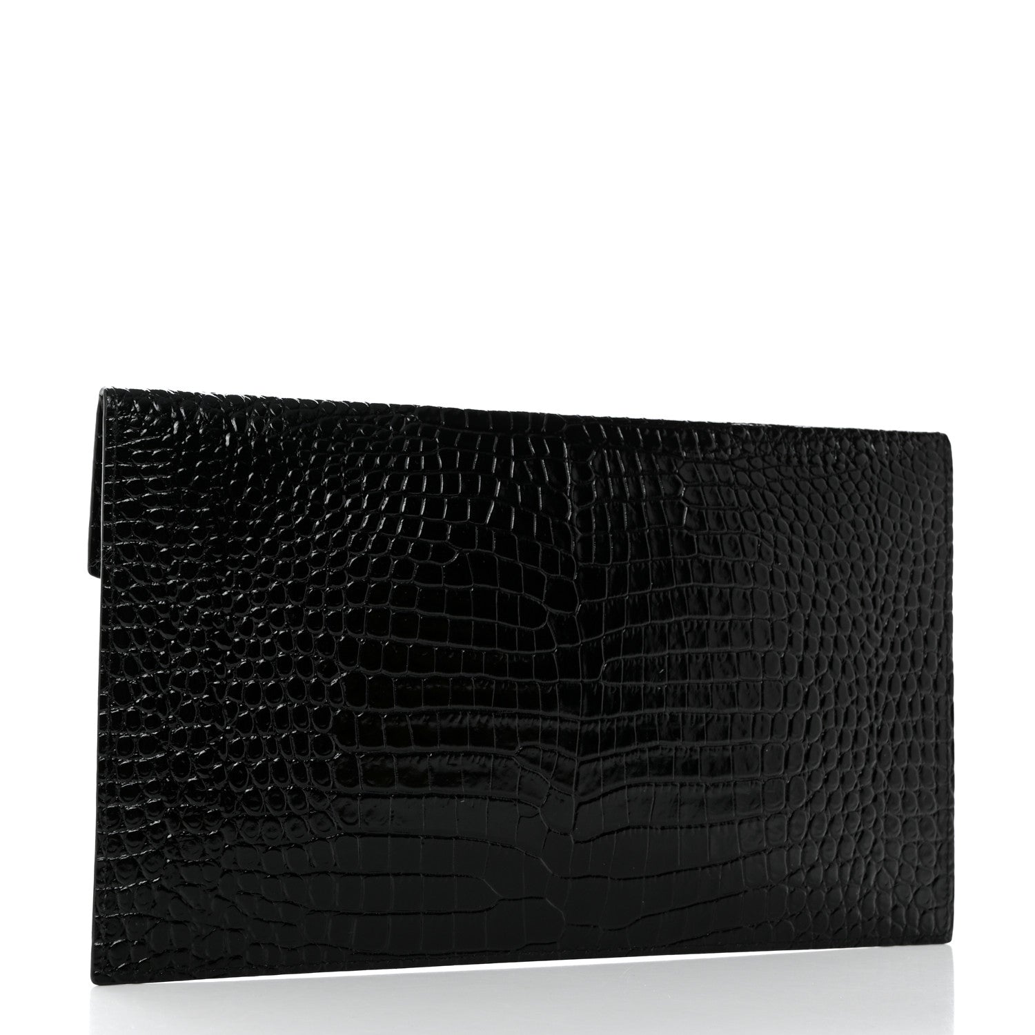 Saint Laurent Calfskin Crocodile Embossed Uptown Monogram Clutch Black 3 of 7