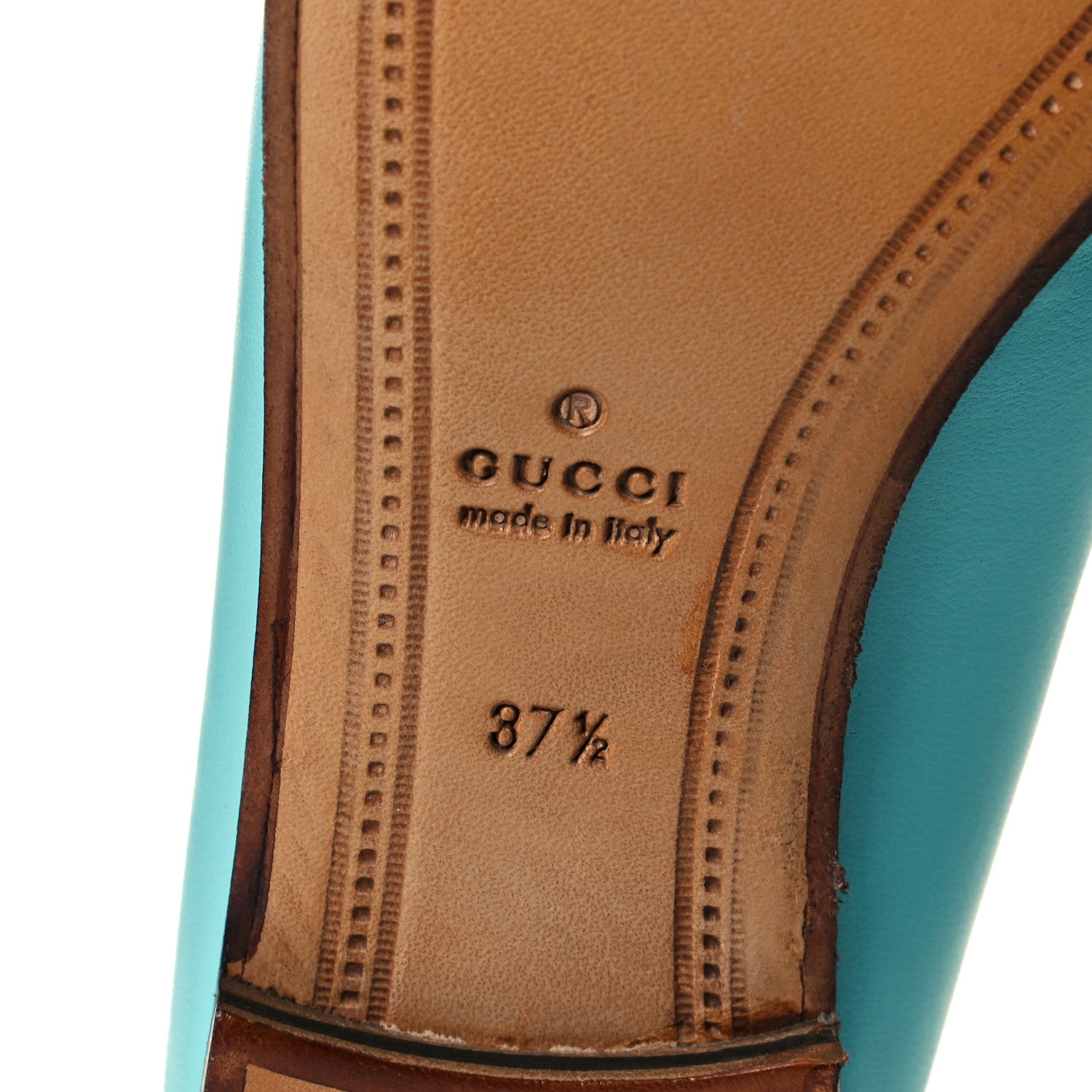 Gucci Lambskin Womens Brixton Horsebit Loafers 37.5 New Acquamarine 8 of 9